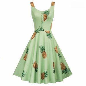 Green A-Line Sundress with Pineapple Print